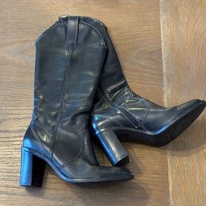 Franco Sarto Sleek Black Leather Heeled Boots